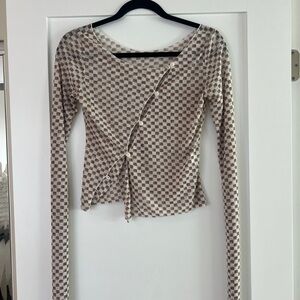 Source Unknown, Checkered Brown and White Women's Top